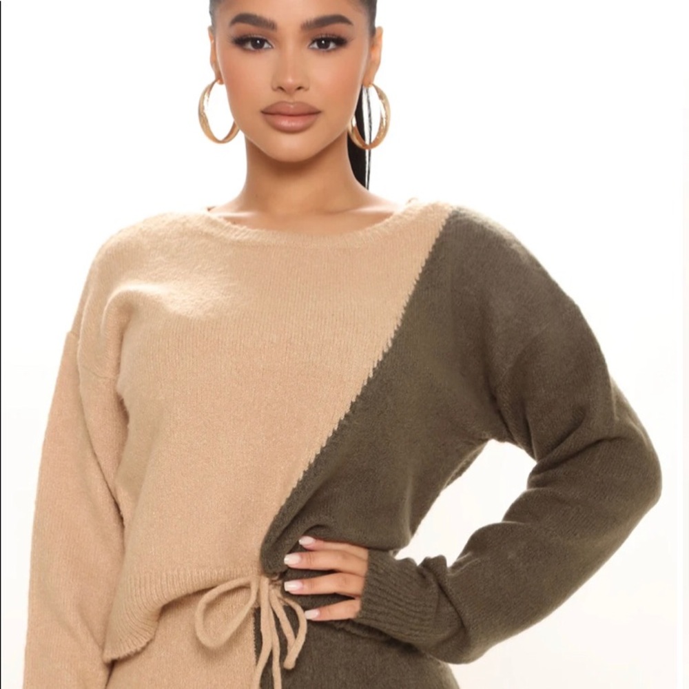 Two toned olive green/ khaki sweater legging set